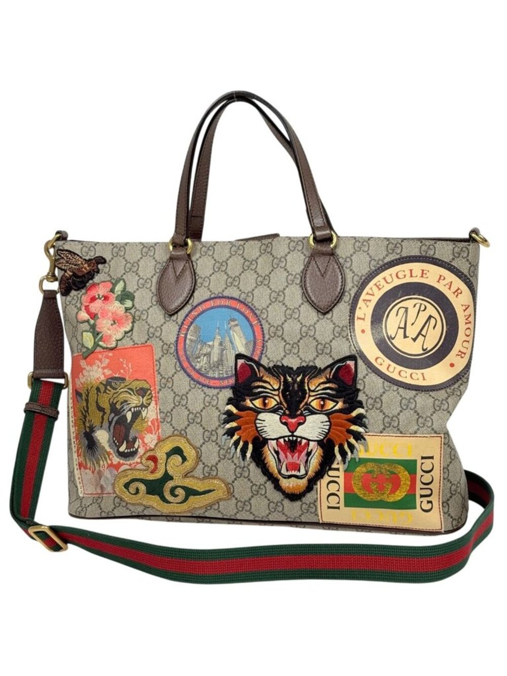 Gucci Courier Tote Sherry Line Web 2-Way Beige Multicolor